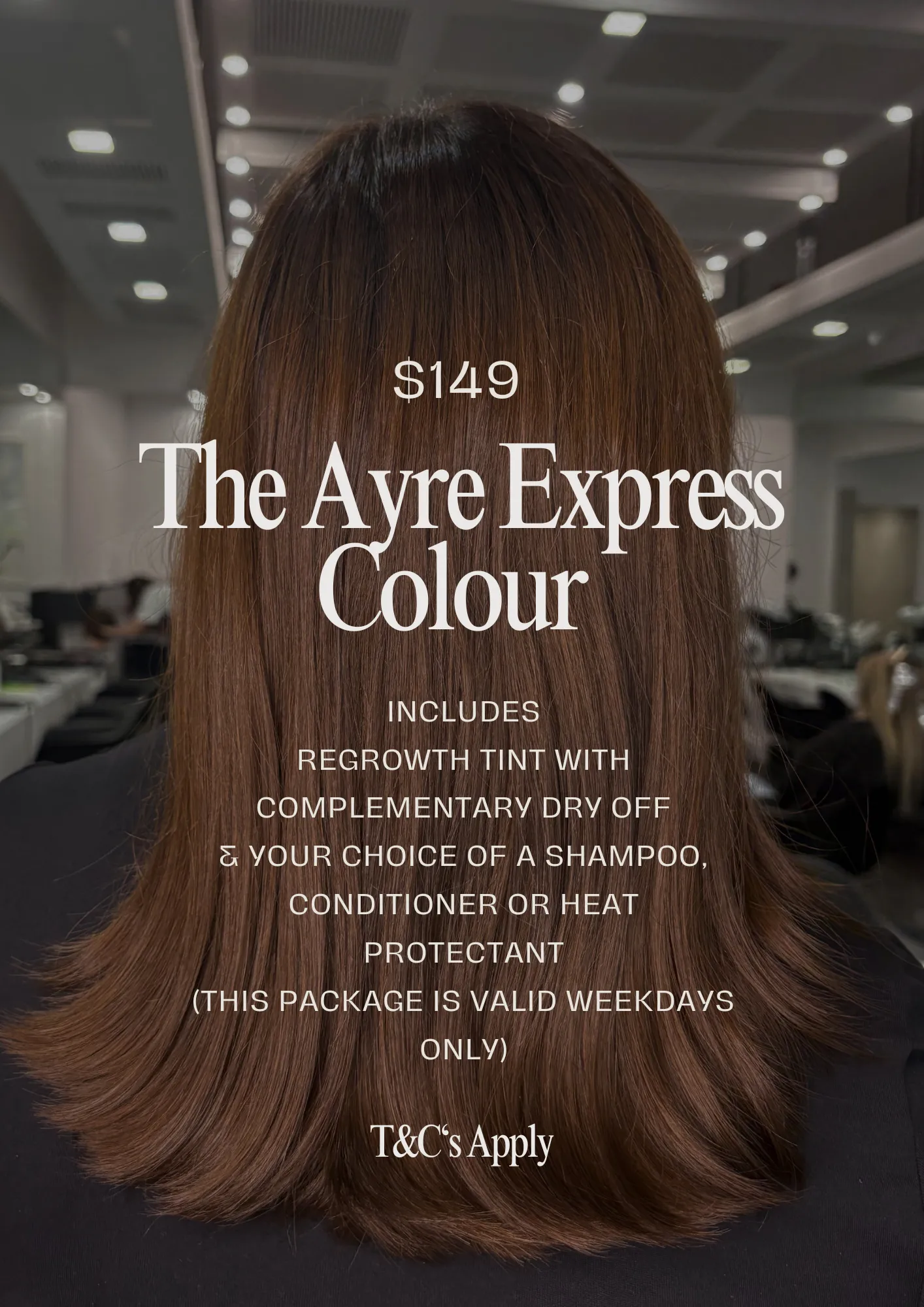 Glossy brunette colour by Salon Ayre Mentone, featured in The Ayre Express Colour package