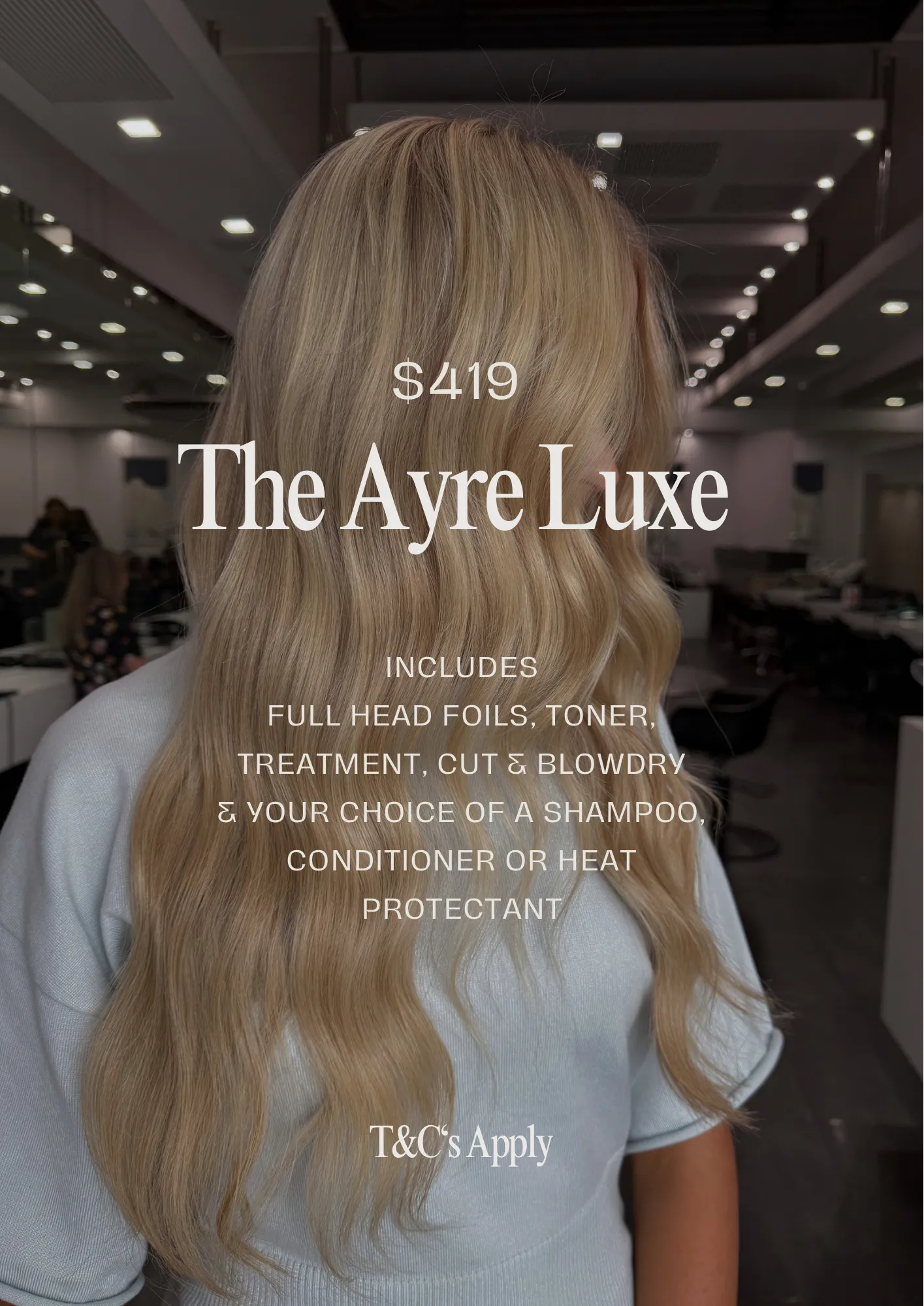 Long blonde balayage by Salon Ayre Mentone, featured in The Ayre Luxe package
